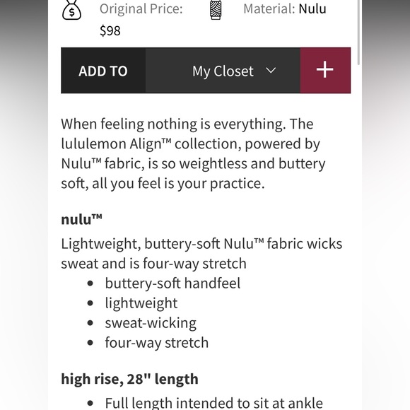 $98 Lululemon Align High-Rise Pant 28"
Heathered Core Medium Grey - Picture 6 of 11